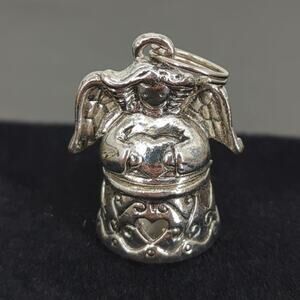Vintage Antiqued Pot Metal Angel Poison Box Charm One Inch Detailed Wings Gothic